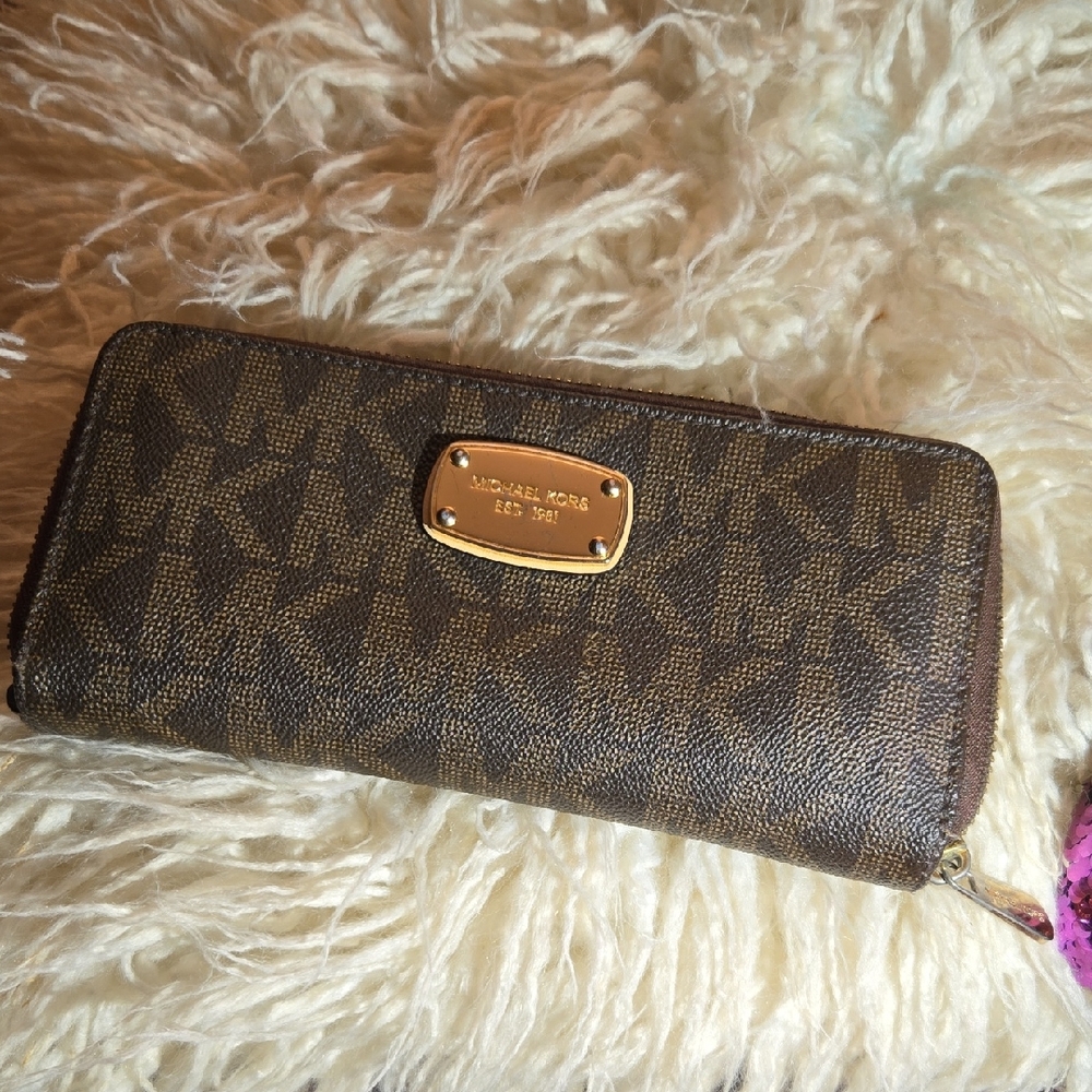 Michael Kors Dark Brown Wallet with Gold Accents